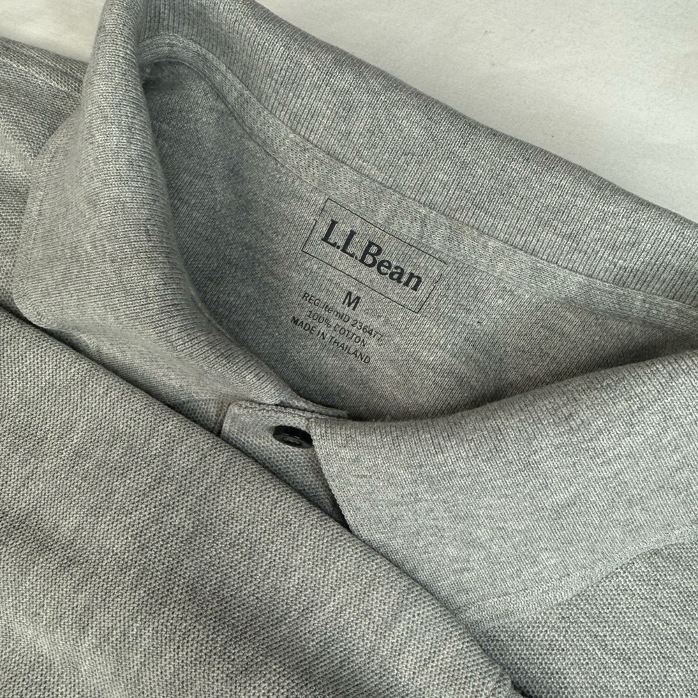 LL Bean Gray Polo Shirt Long Sleeve